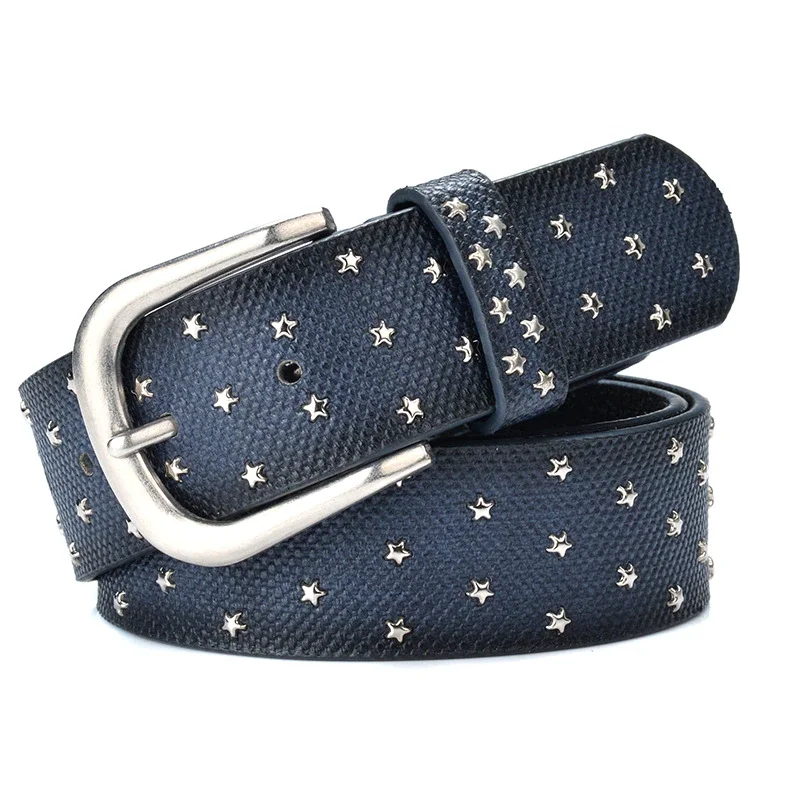 Cowboy Style woman belts Star geometric rivet pin buckle PU belt for women European fashion top quality faux leather strap for jeans