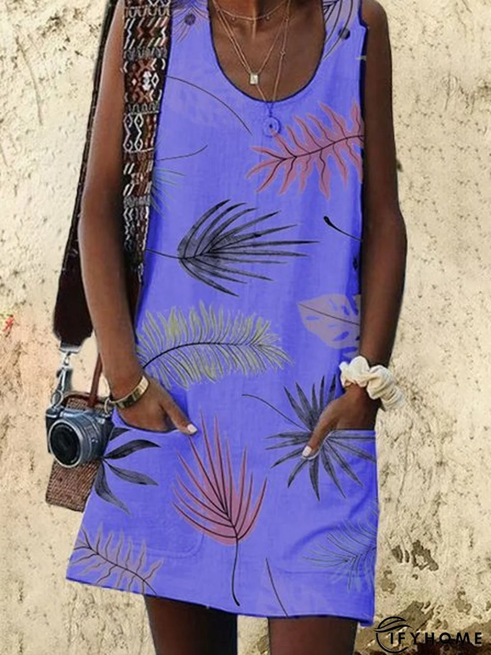 Bohemian Printed Drawstring Sleeveless Causal Weaving Dress | IFYHOME