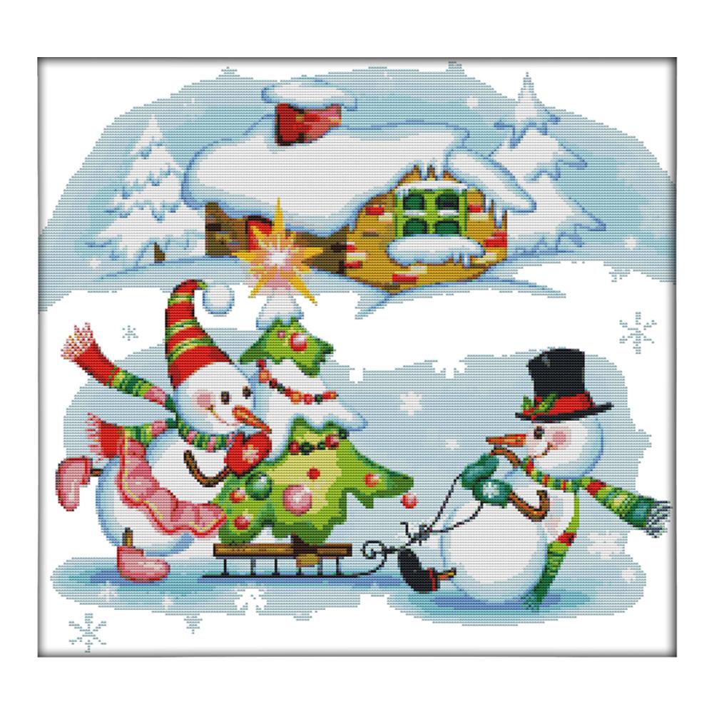 

Christmas snowman - 14CT Stamped Cross Stitch - 52*49cm, 501 Original