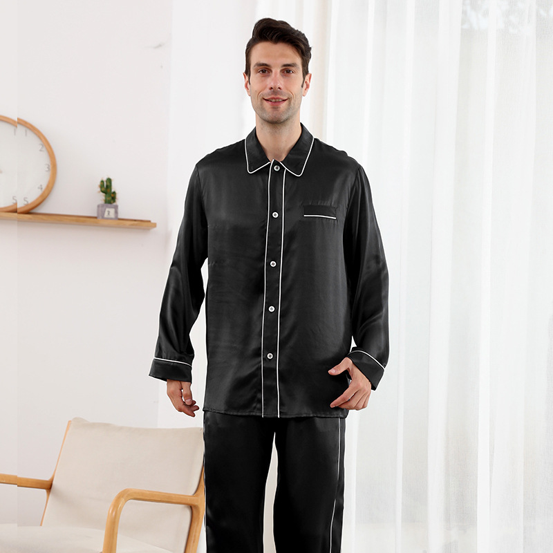Pyjama en soie homme style chemise Noir 1