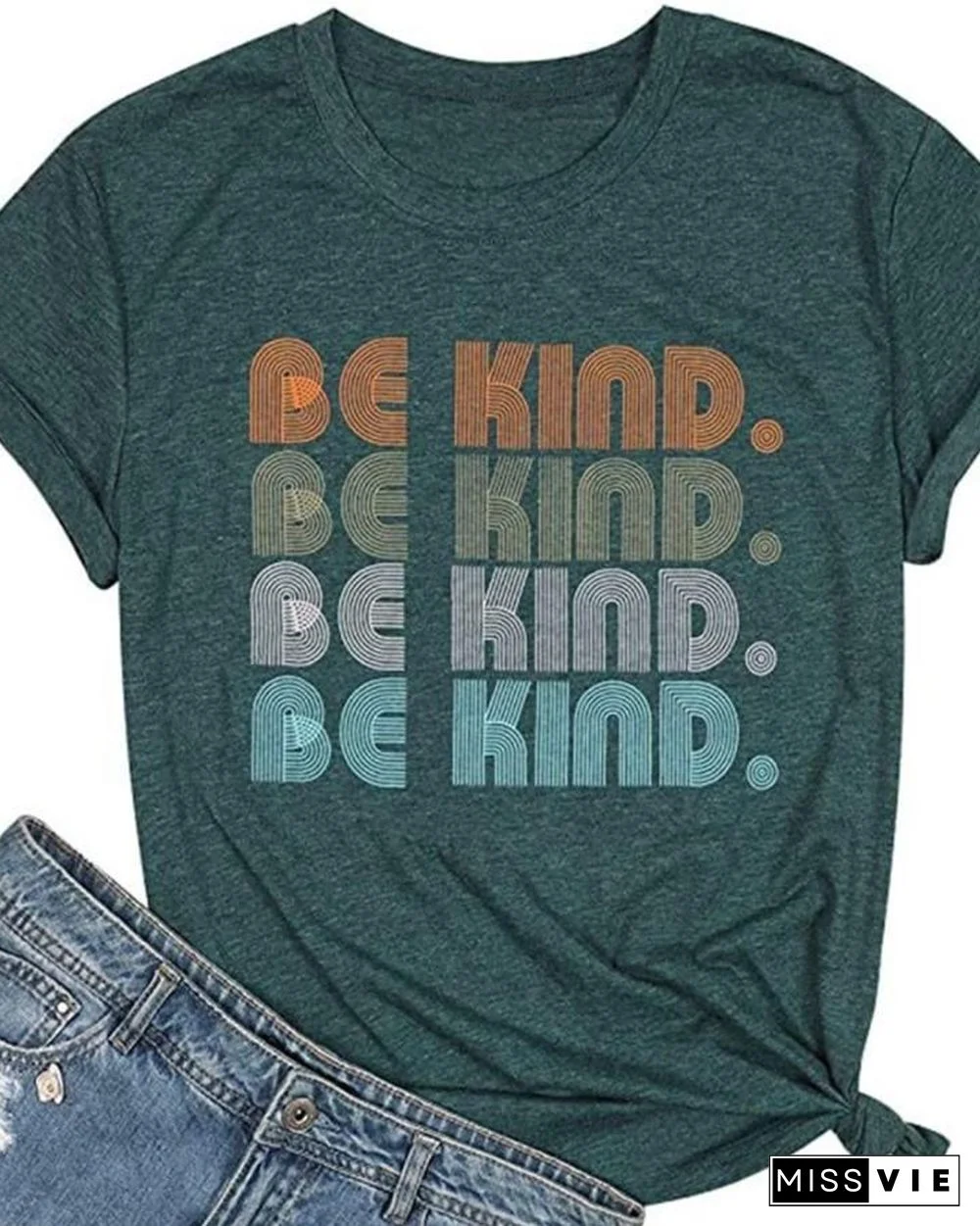 Multicolor Letter Print Short Sleeve T-shirt P13508