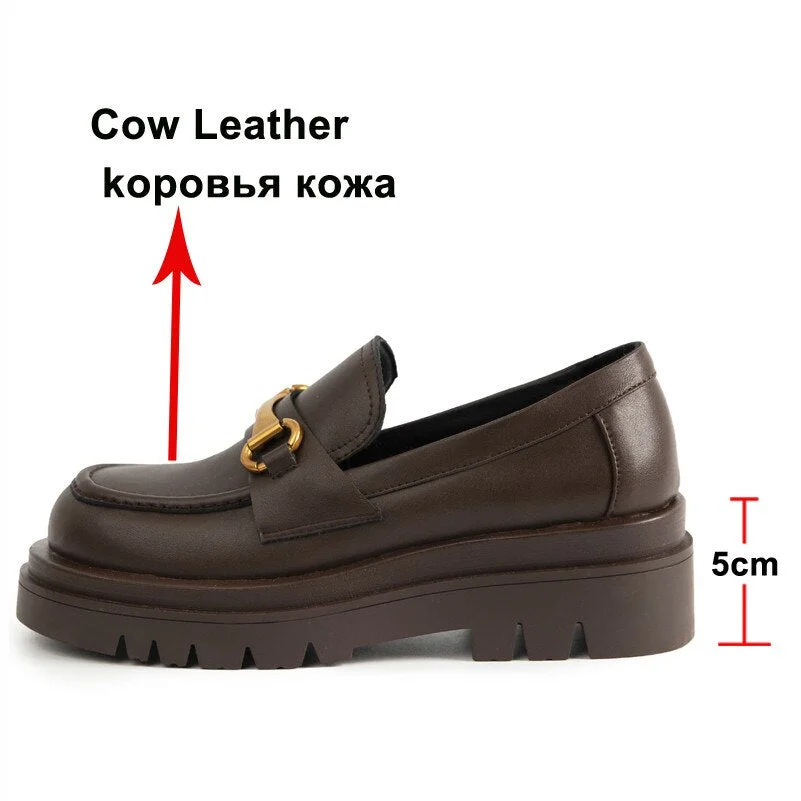 Meotina Pumps Genuine Leather Loafers Shoes Women Platform High Heels Metal Decoration Thick Heel Ladies Footwear White Size 43