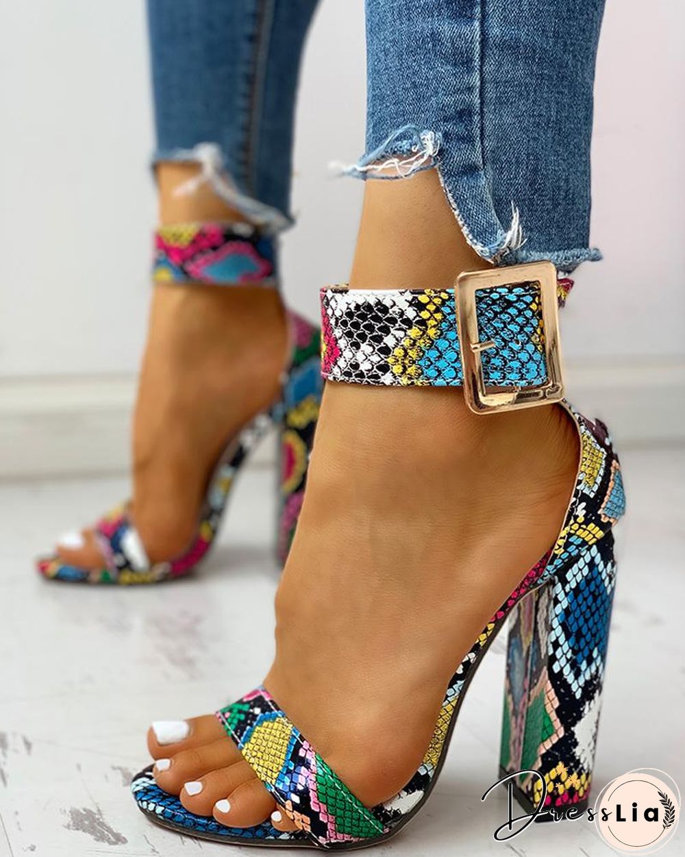 Snakeskin / Cheetah / Floral Print Ankle Buckled Chunky Heels