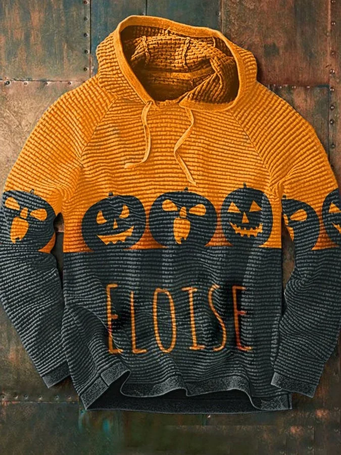 Casual Pumpkin Print Hooded Long Sleeve Sweatshirt