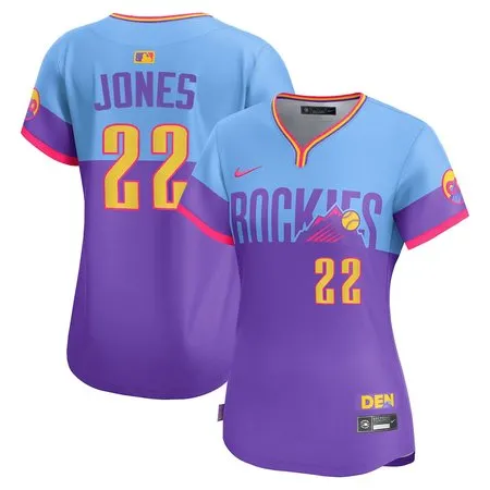 Women's Colorado Rockies #22 Nolan Jones  Purple/Light Blue 2025 City Connect Elite Player Jersey
