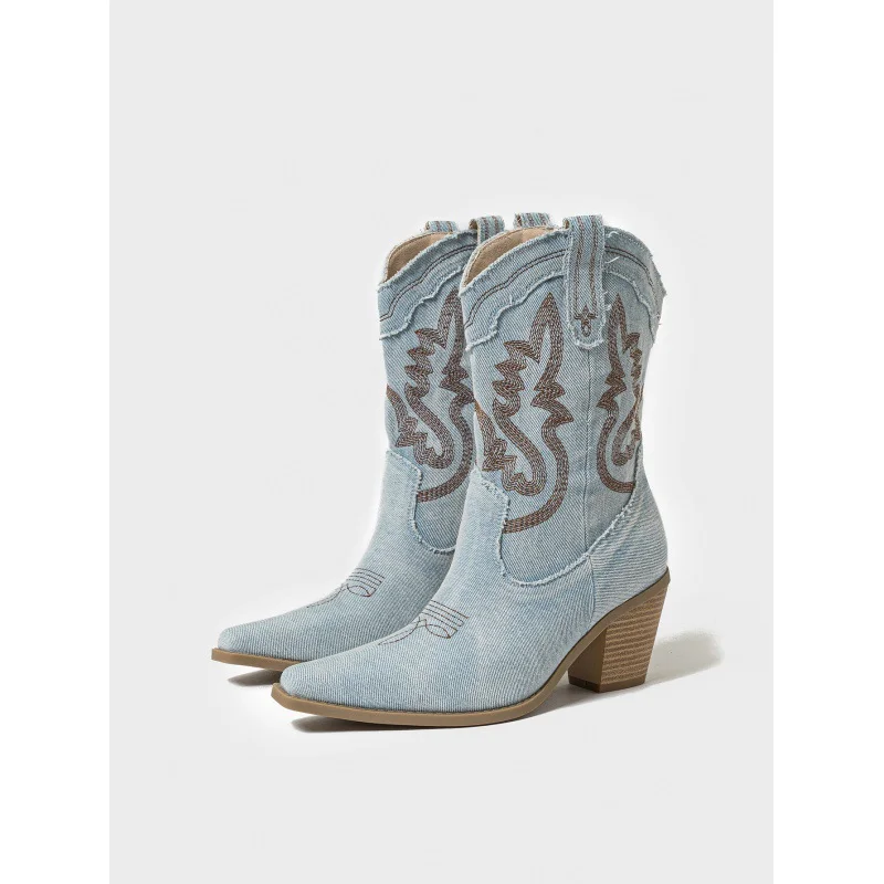 Yyvonne Fashion Coarse And Western Boots Cowboy Boots Clammed With Pointed Tips And Short Boots