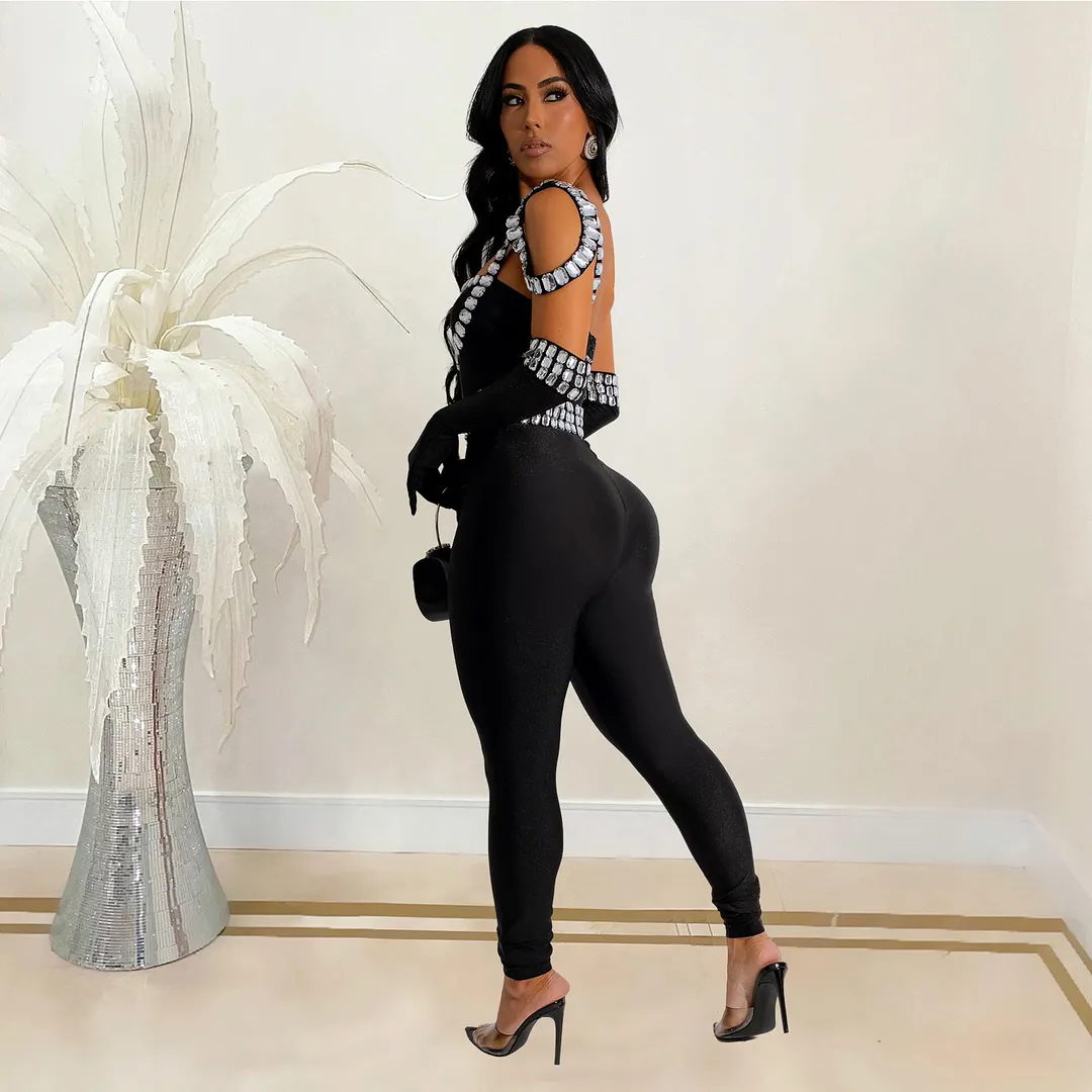 Churchf Churchf Fashion Women's New Sling Hot Drill Long Jumpsuit