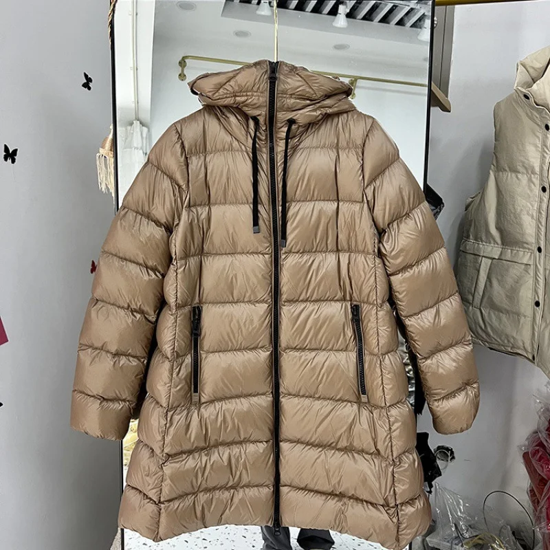 Pongl Autumn And Winter New High-End 90 White Duck Down Down Jacket Female In Long Hooded Show Thin Reduce Age Ins Coat Tide