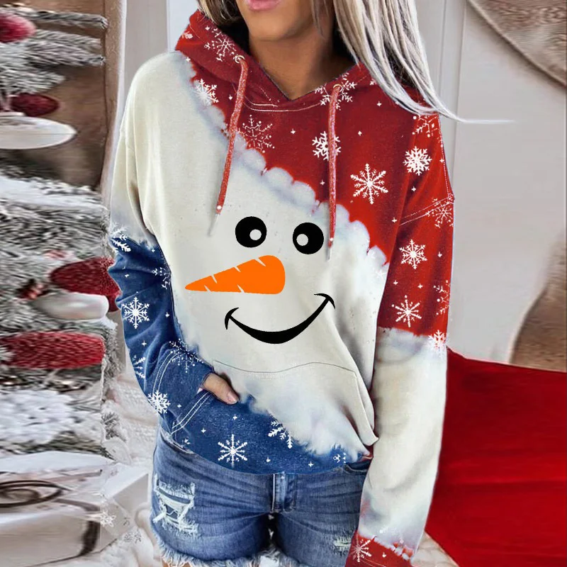 Snowman Faces Printed Lover Women Oversized Hoodies With Front Pocket