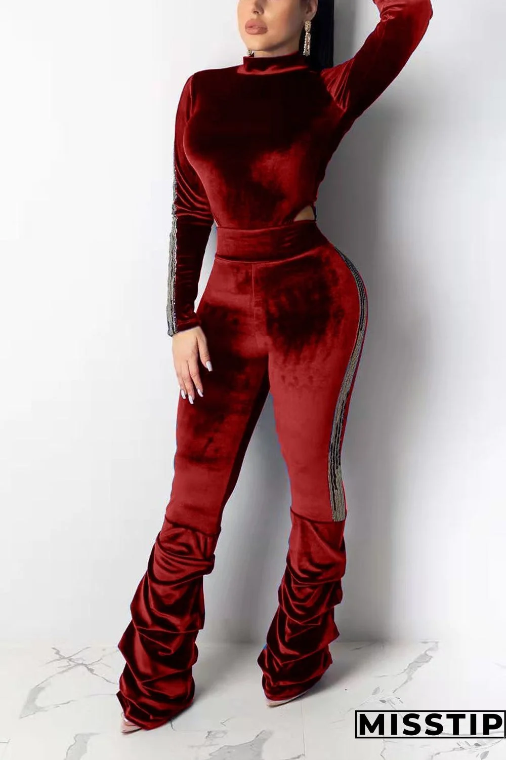 Black Sexy Patchwork Two Piece Suits Solid Loose Long Sleeve