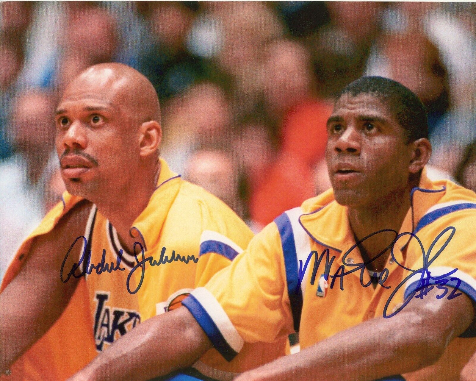 MAGIC JOHNSON & KAREEM ABDUL JABBAR - Autographed Signed 8x10 Reprint Photo Poster painting!