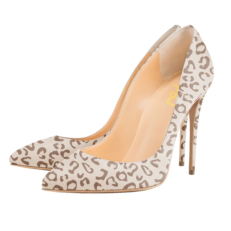 Women's Nude Leopard Print Heels Stiletto Pumps |FSJ Shoes