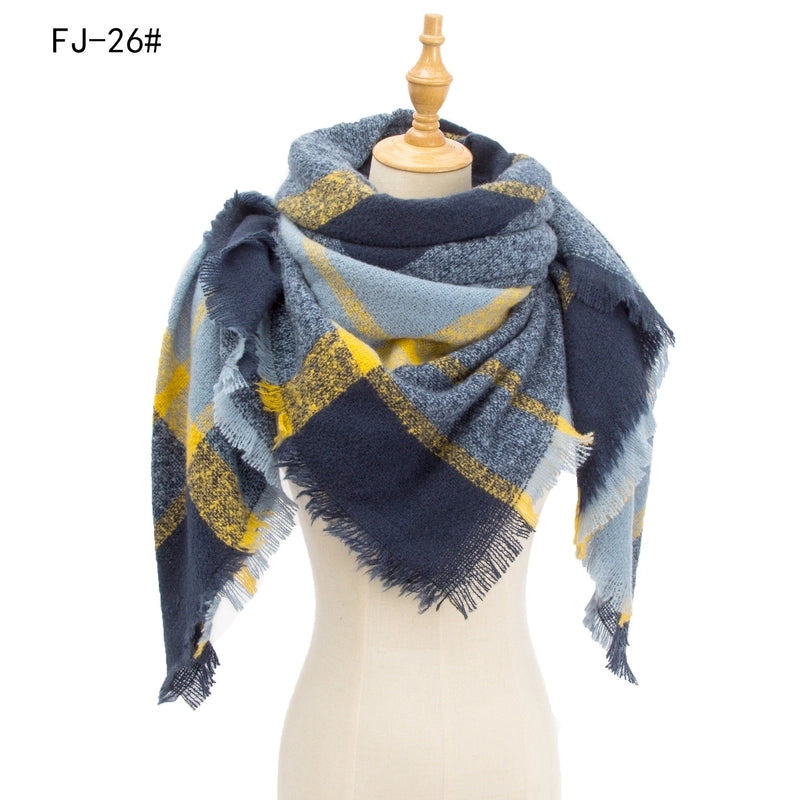 Hot Factory Direct Supply Autumn And Winter New Thickened Warm Circle Yarn Bristle Plaid Square Scarf For Women