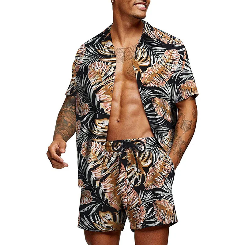 Men's Hawaiian Flower Shirt Beach Suit Shorts Two-piece Set