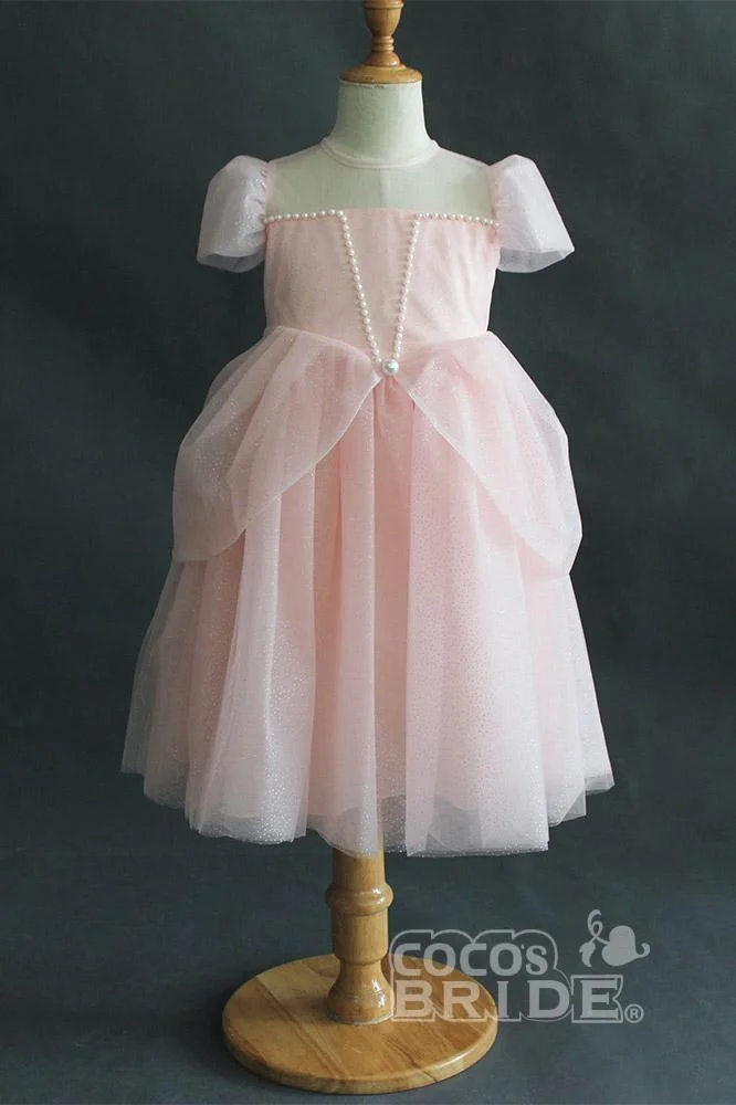 Daisda Light Blue Scoop Neck Short Sleeves Ball Gown Dress 