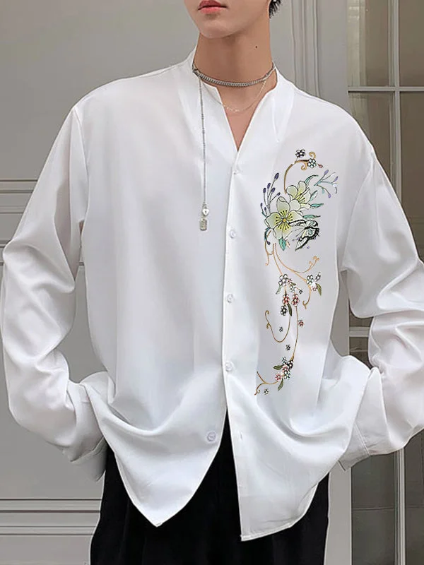 Aonga - Mens Printed Loose Long-sleeved ShirtsI