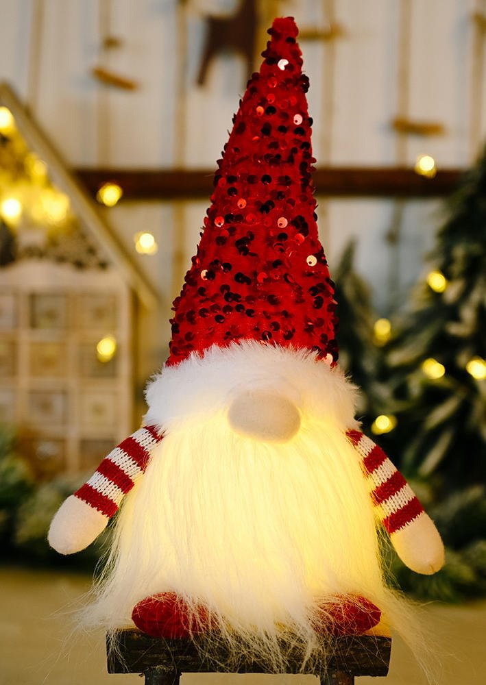 Glowing Christmas Gnome Striped Sequin Ornament