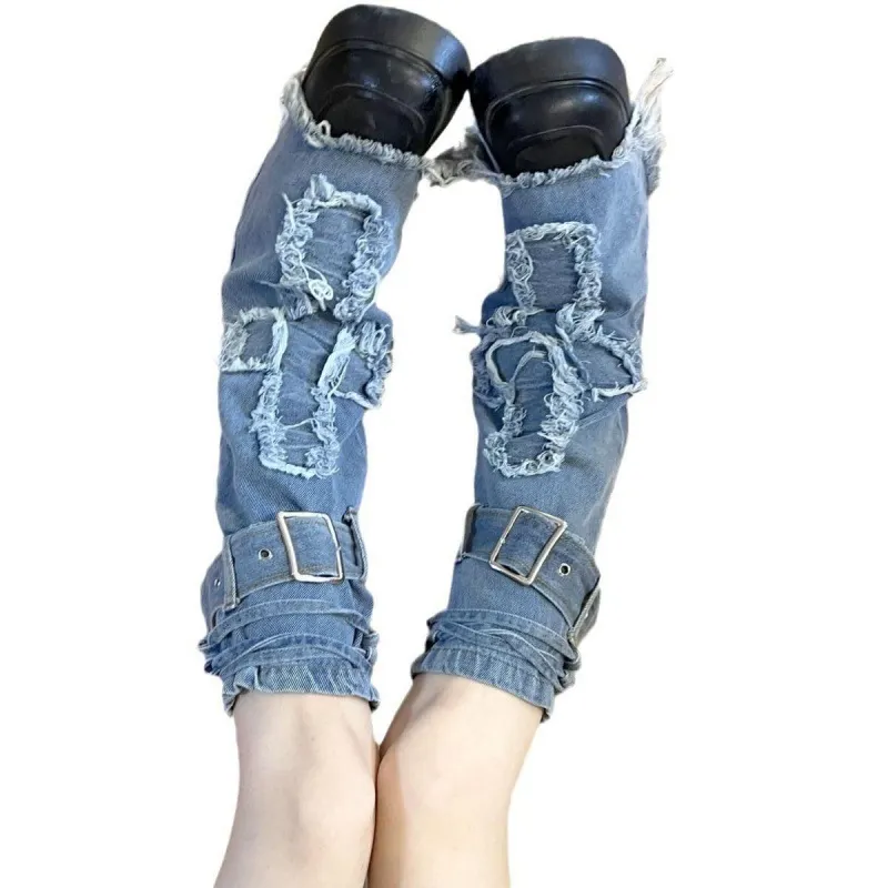 Breakj Breakj Leg Set Thin Drawstring Pile Socks Crucifix Design Boots Horn Socks Tide Woman