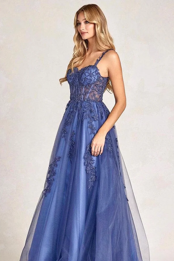 Daisda Sleeveless Spaghetti Straps Sweetheart Embroidery A-Line Prom Dress