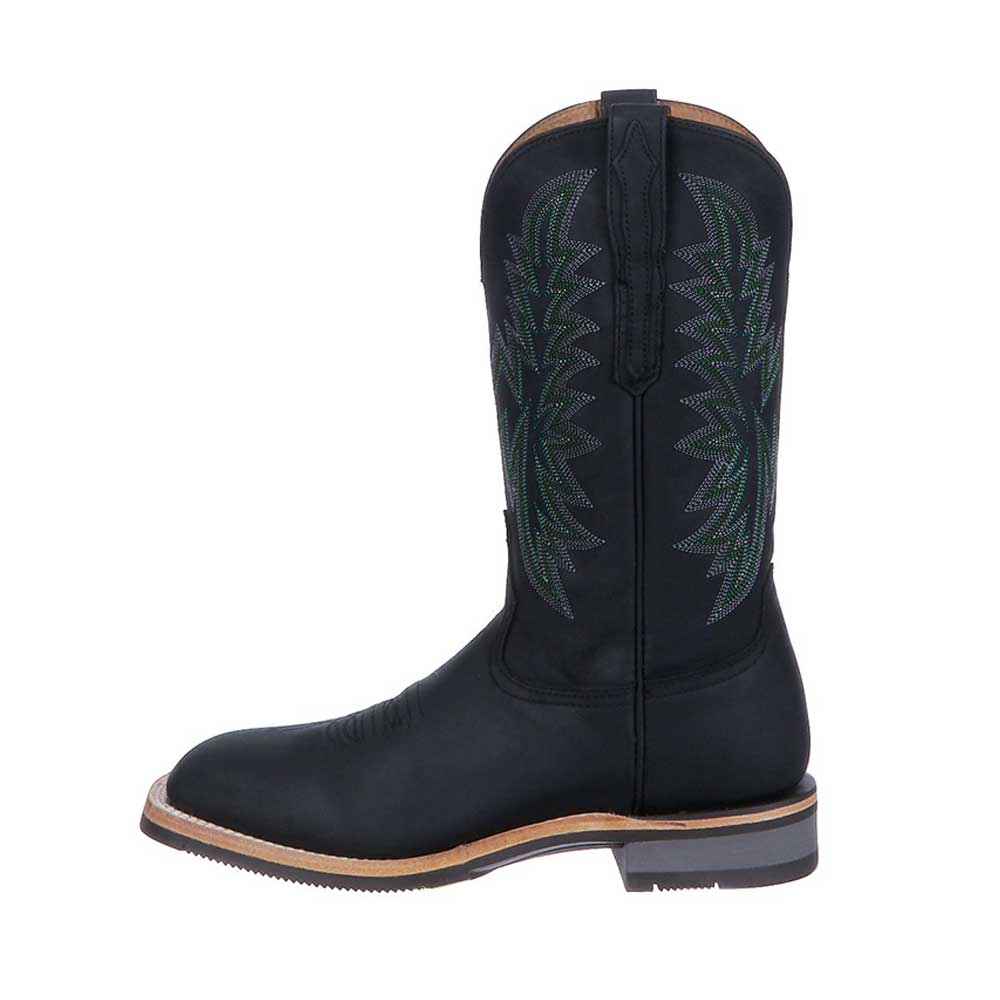 Vegan Leather Square Toe Embroidered Mid-Calf Western Boots in Black Nicepairs