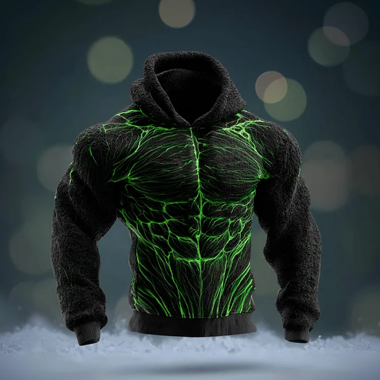 Men's Christmas Muscle Gold Line Art Hooded Sweatshirt
