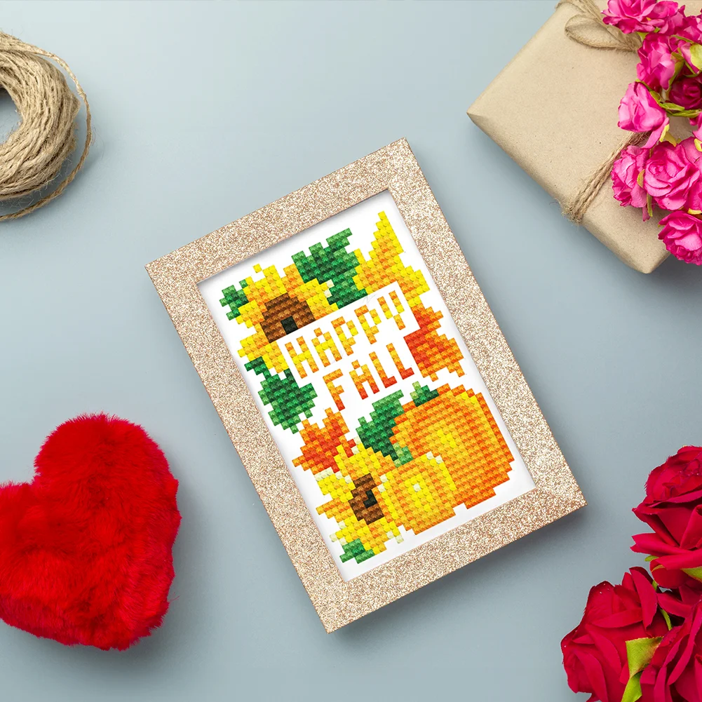 12pcs Autumn DIY Mini Round Diamond Painting for Desktop Decor No Frame(14*19cm)