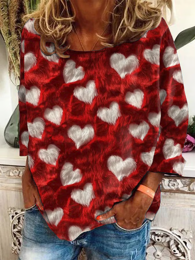 Women's Retro Valentine's Day Lovely Hearts Love Art Print  Long Sleeve T-Shirt