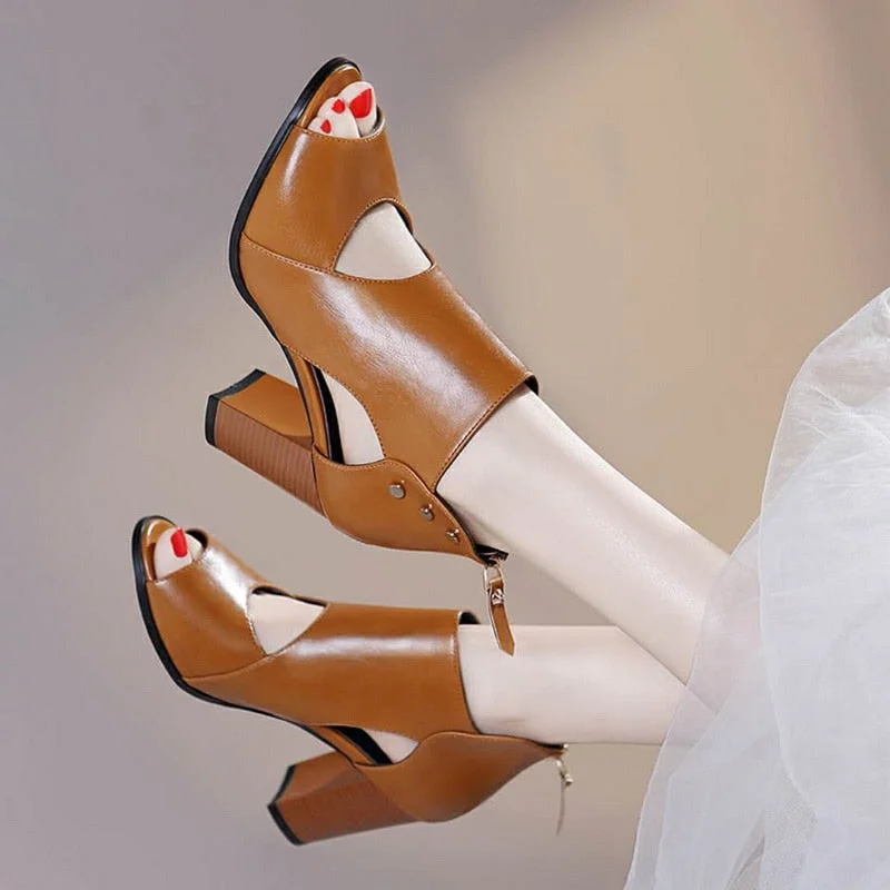 Chunky Heel High Heeled Sandals Woman Platform Shoes Peep Toe Sexy Front Hollow out Female Summer Heels 2020 New Black Brown