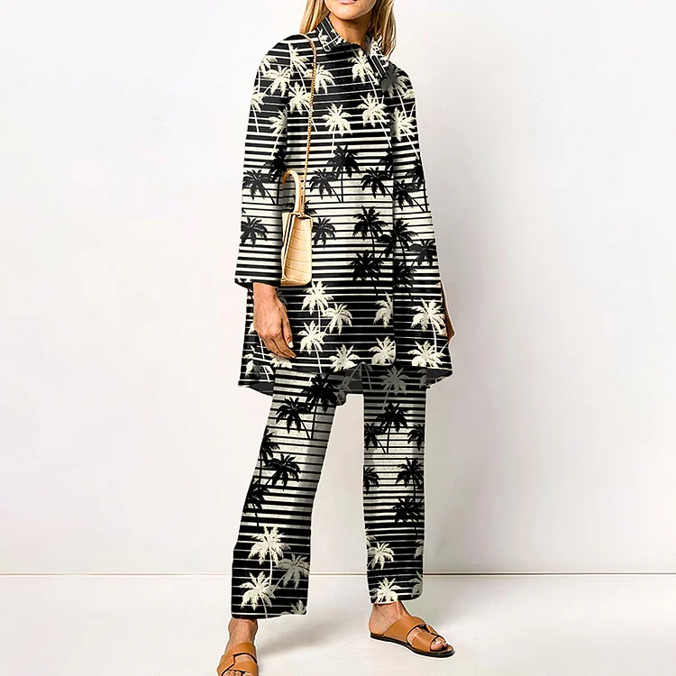 Colorblock Coconut Print Two Piece Set