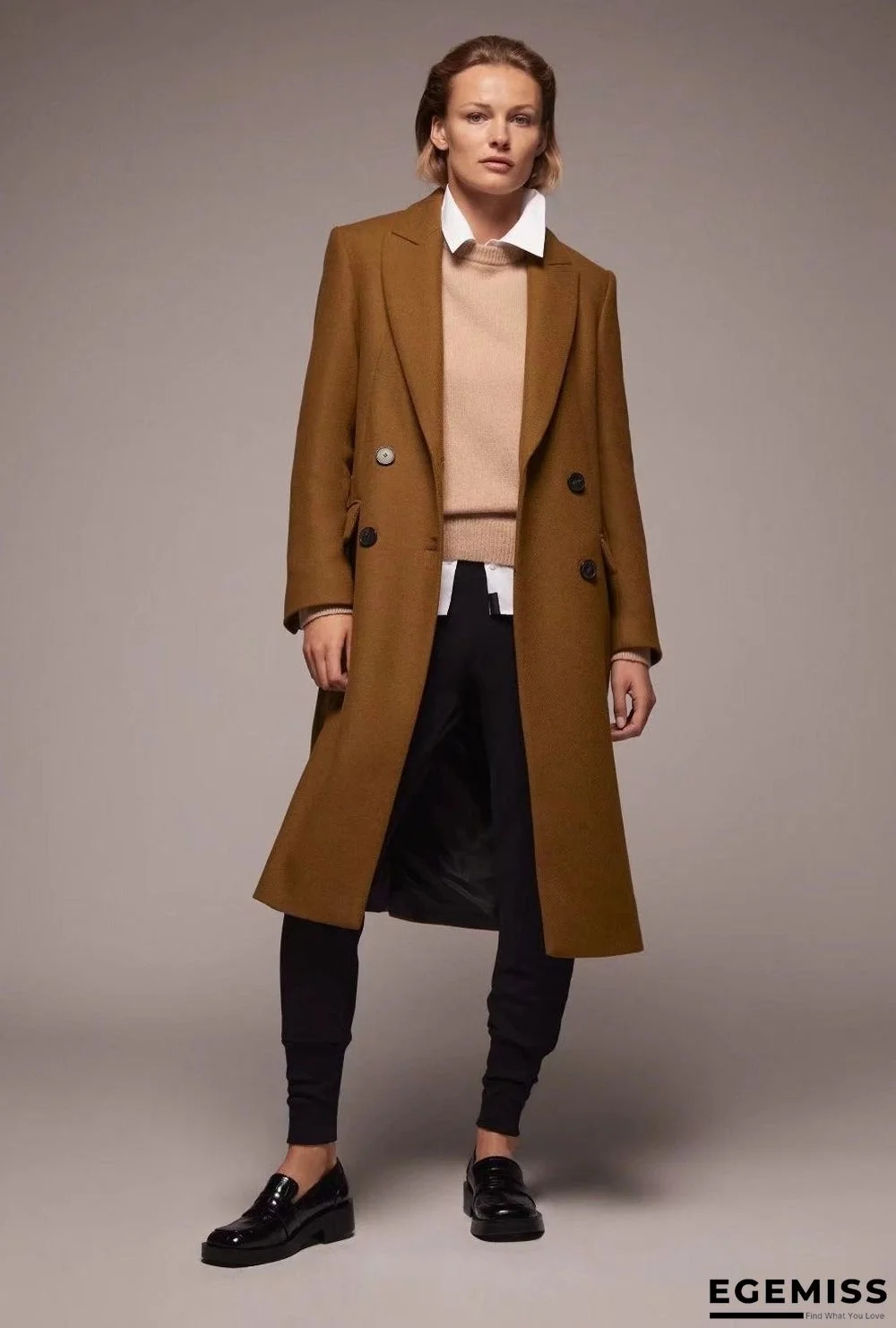 Autumn and Winter Solid Color Slim Long Coat Lapel Coat Women | EGEMISS