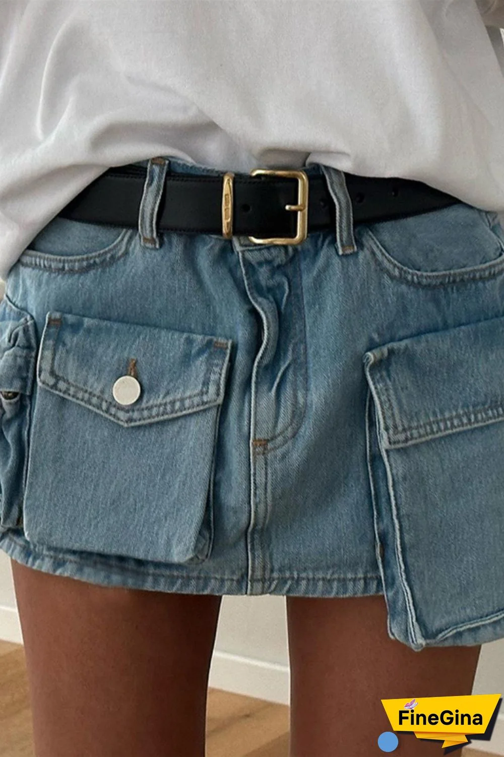 Blue Casual Solid Patchwork High Waist Regular Denim Skirts