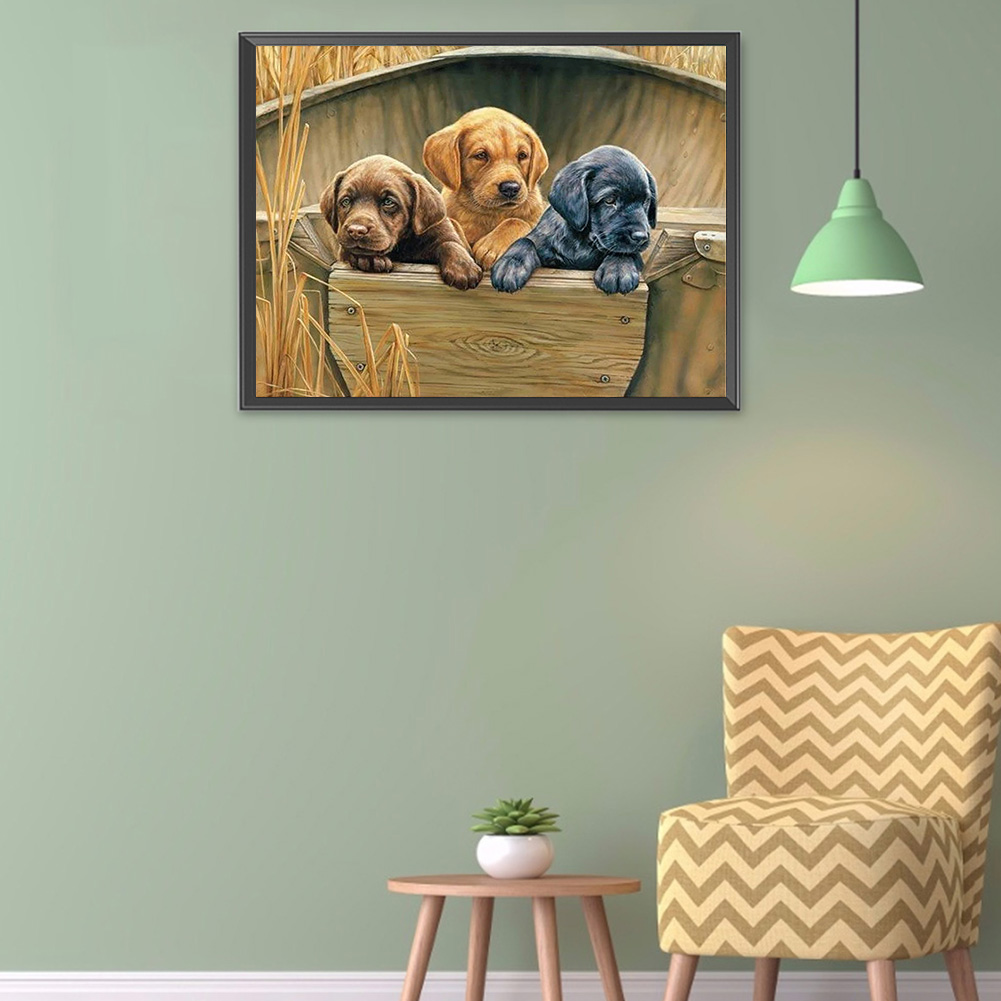 

(Multi-Size) Three Puppies - Round/Square Drill Diamond Painting - 40*30CM, Round diamond 40*50cm, 501 Original