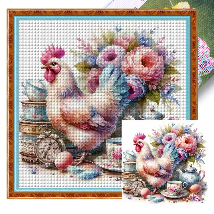 Flower And Grass Rooster (40*40cm) 14CT Stamped Cross Stitch gbfke