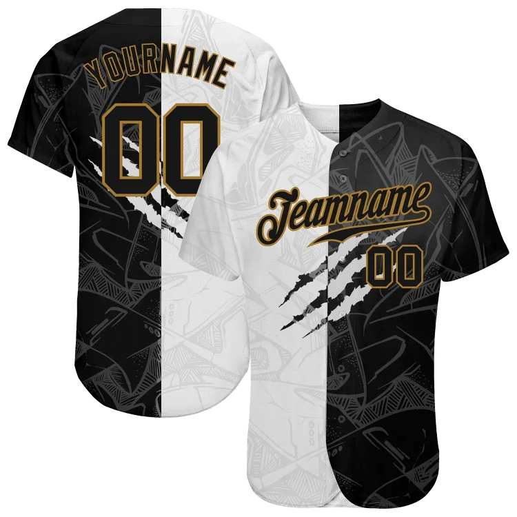 Custom Graffiti Pattern Black-Old Gold 3D Baseball Jersey
