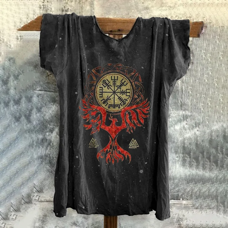 Tribal Viking Tree Of Life Totem Tie Dye Print T-Shirt