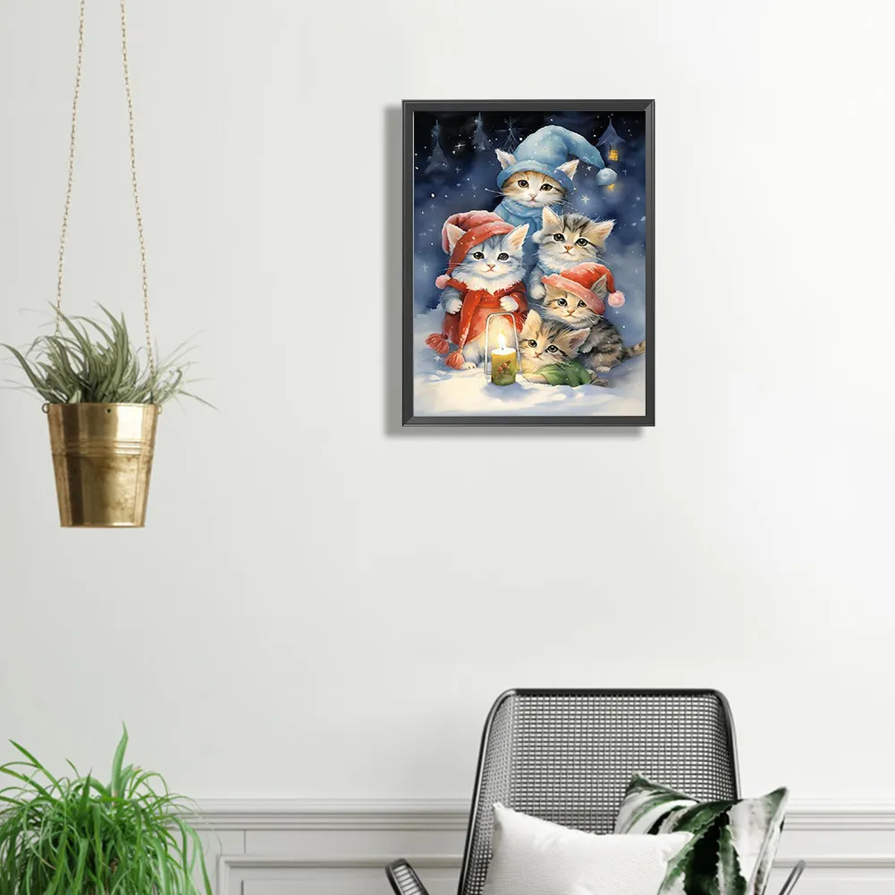Diamond Painting - Full Square Drill - Christmas Cat(Canvas|30*40cm)