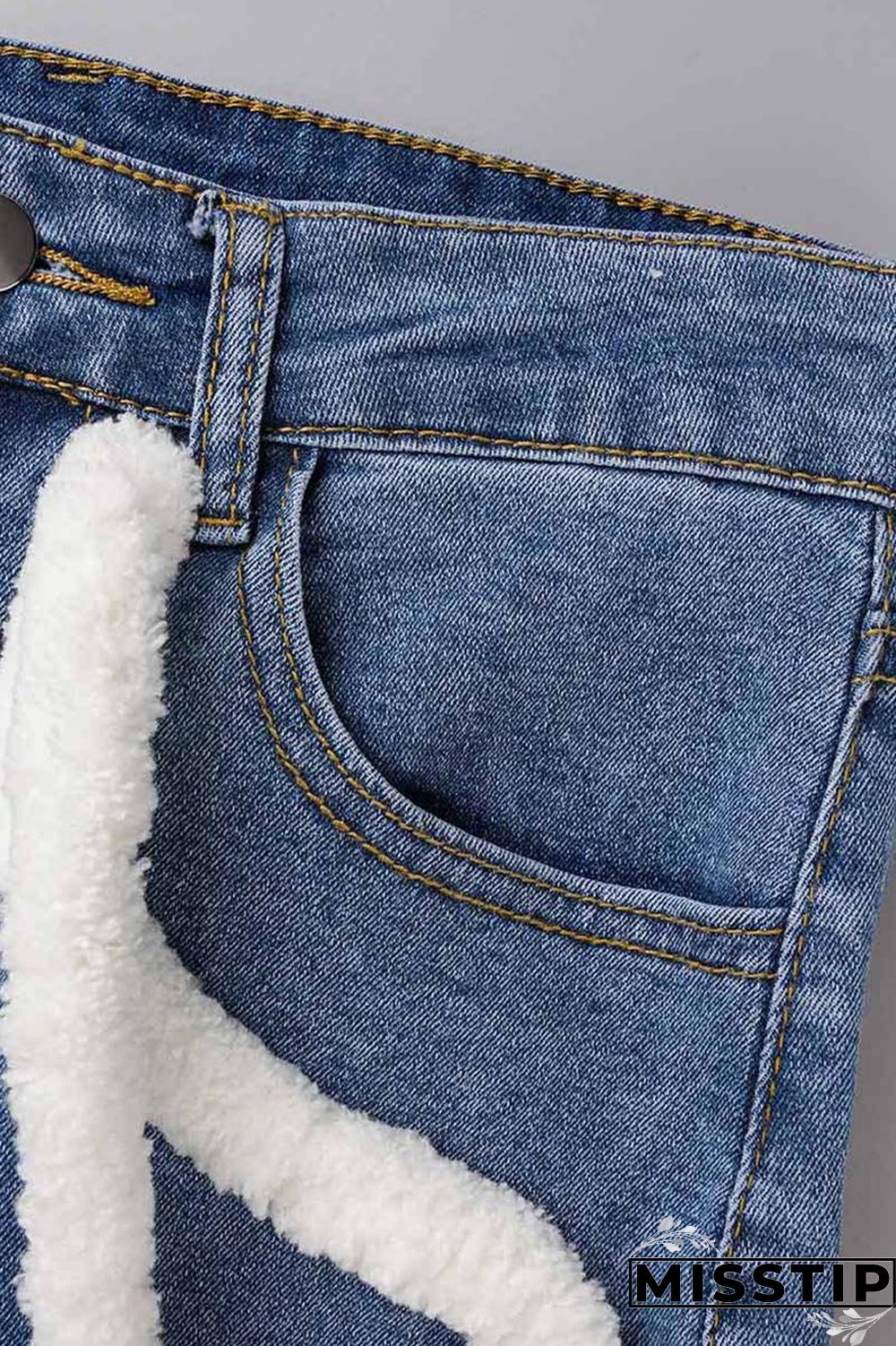 Light Blue Casual Solid Patchwork Mid Waist Regular Denim Jeans