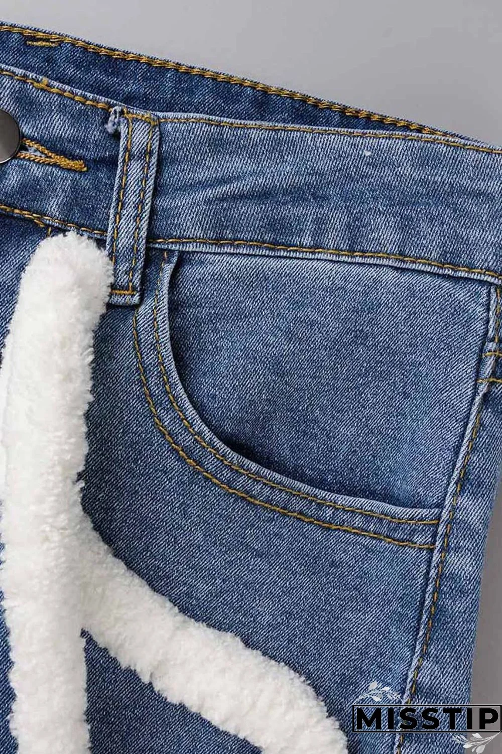 Light Blue Casual Solid Patchwork Mid Waist Regular Denim Jeans