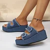 Gioiacombo&trade; Pantofole con zeppa con suola spessa in denim alla moda da donna