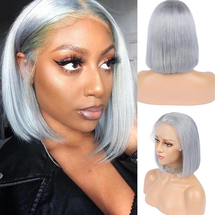 Gray Brazilian Short Straight Hair BOB Wigs Lady Wig