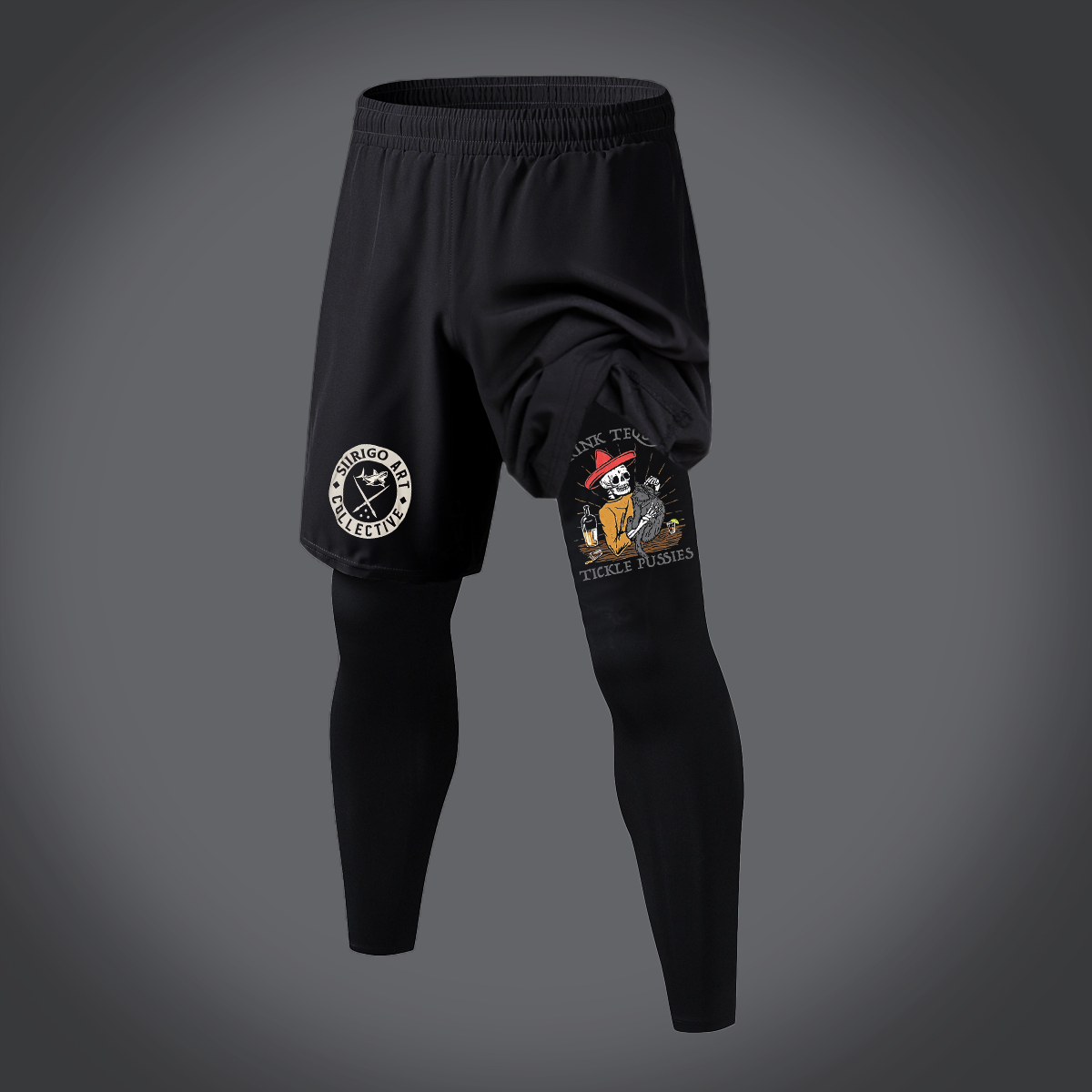 DRINK TEQUILA TICKLE PUSSIES Graphic Print 2 in 1 Gym Workout With Leggings