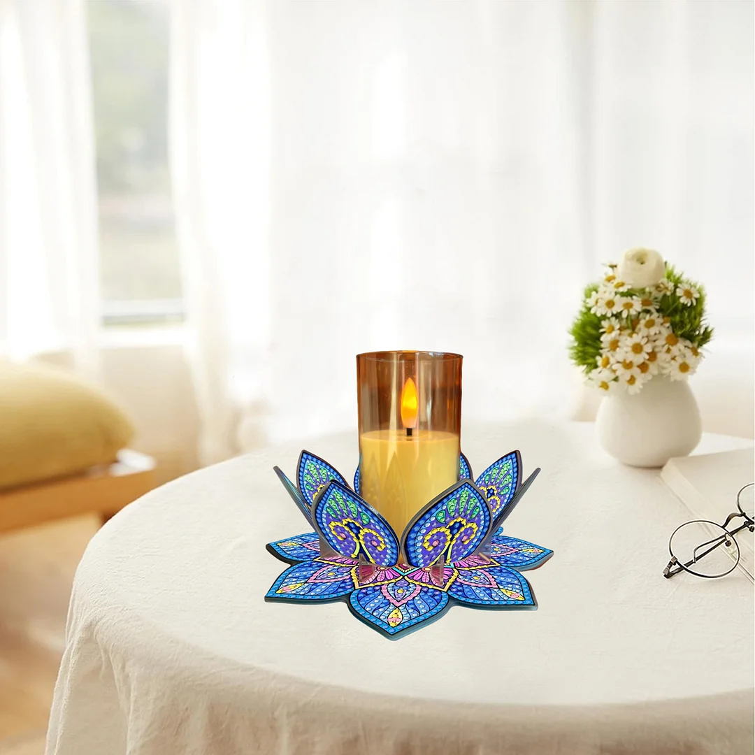 Mandala Lotus-G Acrylic DIY Diamond Painting Candle Holders Without Candles Crystal Painting Tealight Candle Stand Table Centerpiece for Adults Beginners Home Party Decor