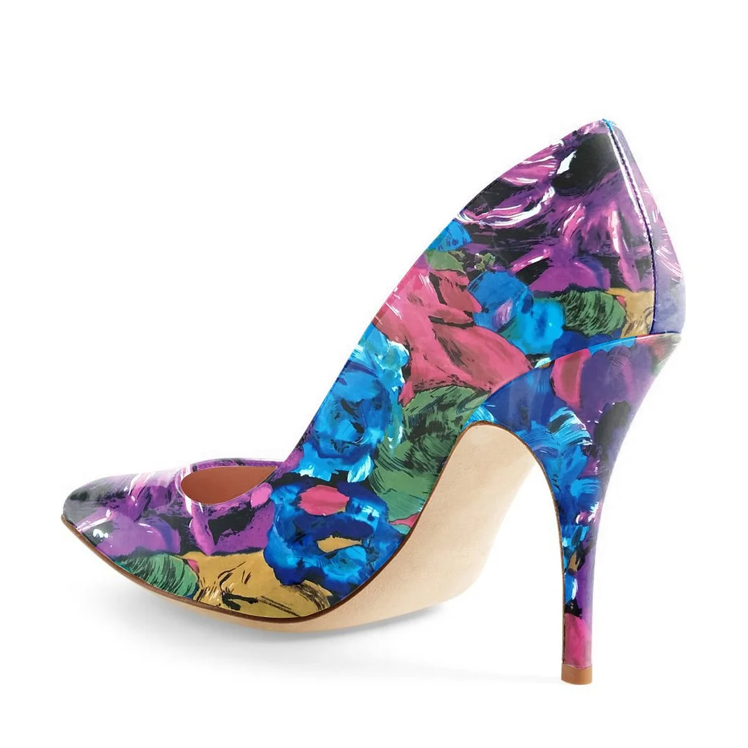 Colorful Printed Patent Leather Pointed Toe High Heels for Women