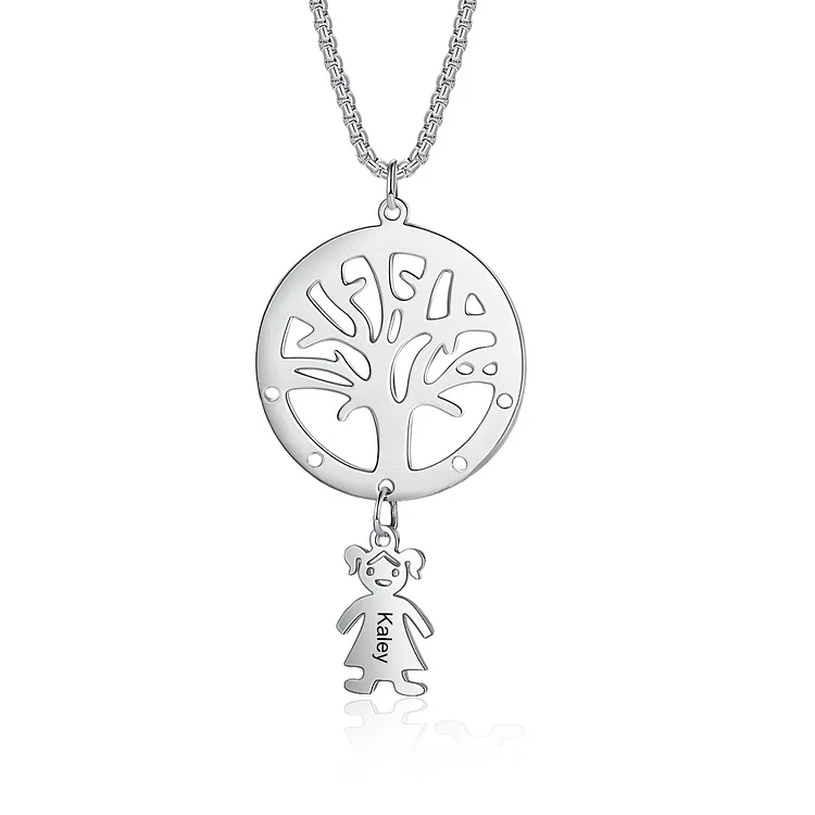 Tree of Life Necklace with 1 Kid Charm Engraved Name Mother Necklace