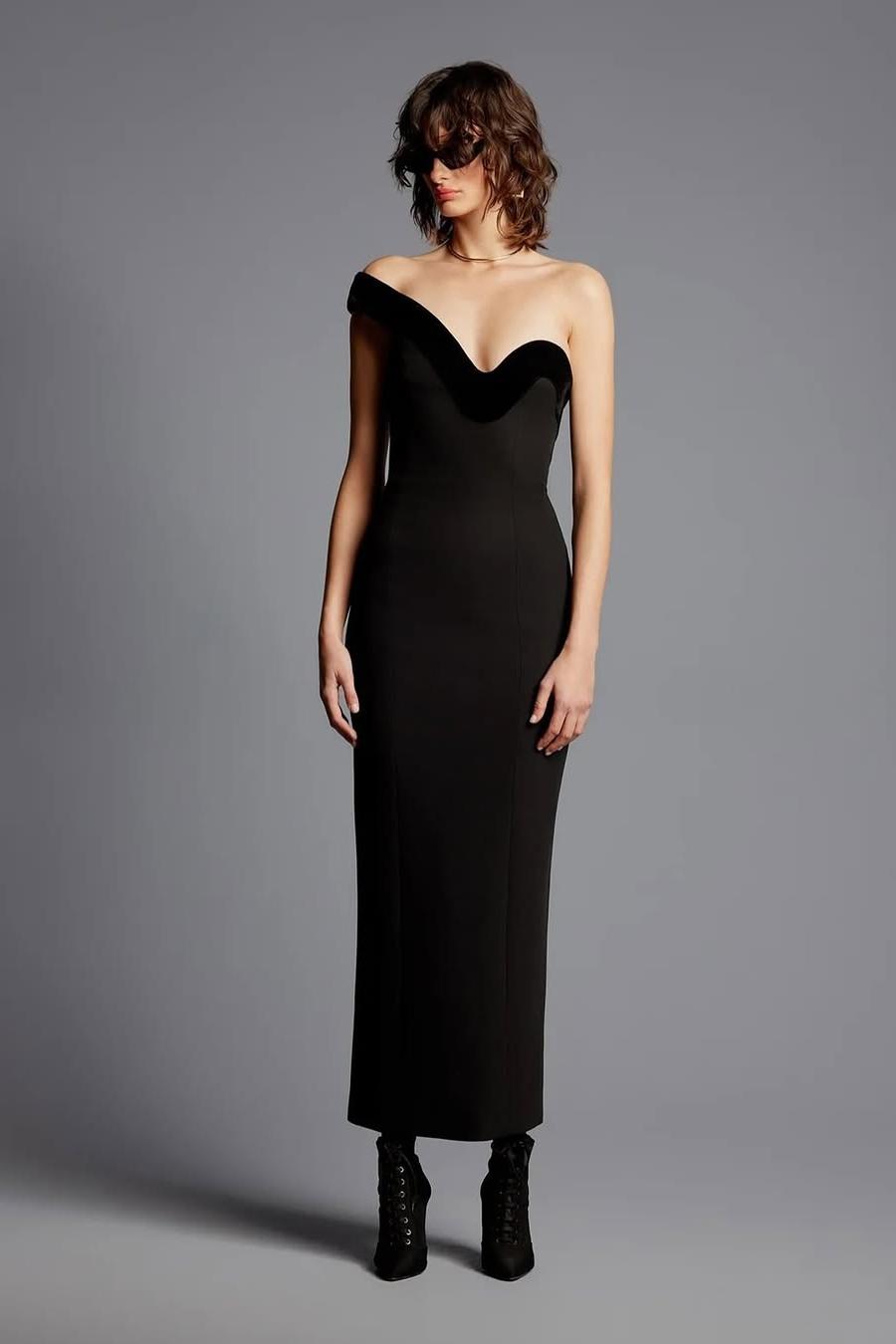 Oknass Chic Black One Shoulder Sweetheart Sleeveless Long Prom Dress