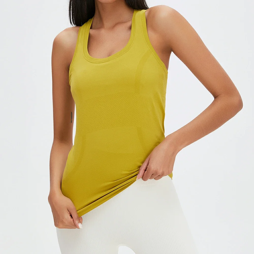 Leaves Yellow racer back sports top at Hergymclothing sportswear online shop