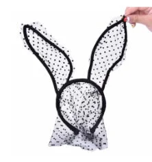 New Girl Hairbands Lace Rabbit Bunny Ears Veil Black Eye Mask Halloween Party Headwear Hair Accessories Fashion Women