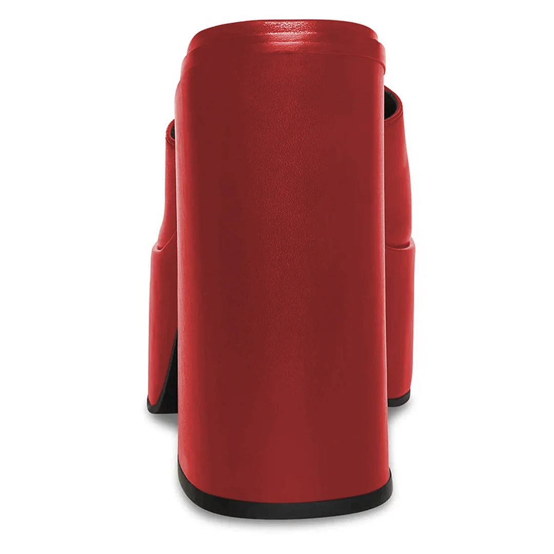 Red Shiny Vegan Leather Square Toe Wide Band Block Heel Mules