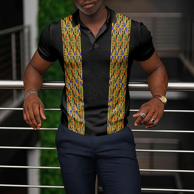 BrosWear Trendy African Ethnic Print Polo Shirt