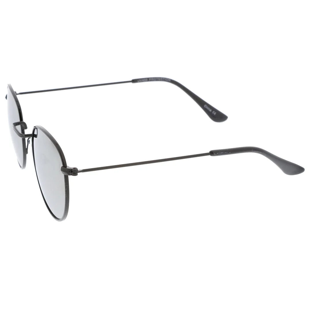 Classic Metal Slim Temple Textured Nose Bridge Mirrored Lens Round glasses 49mm